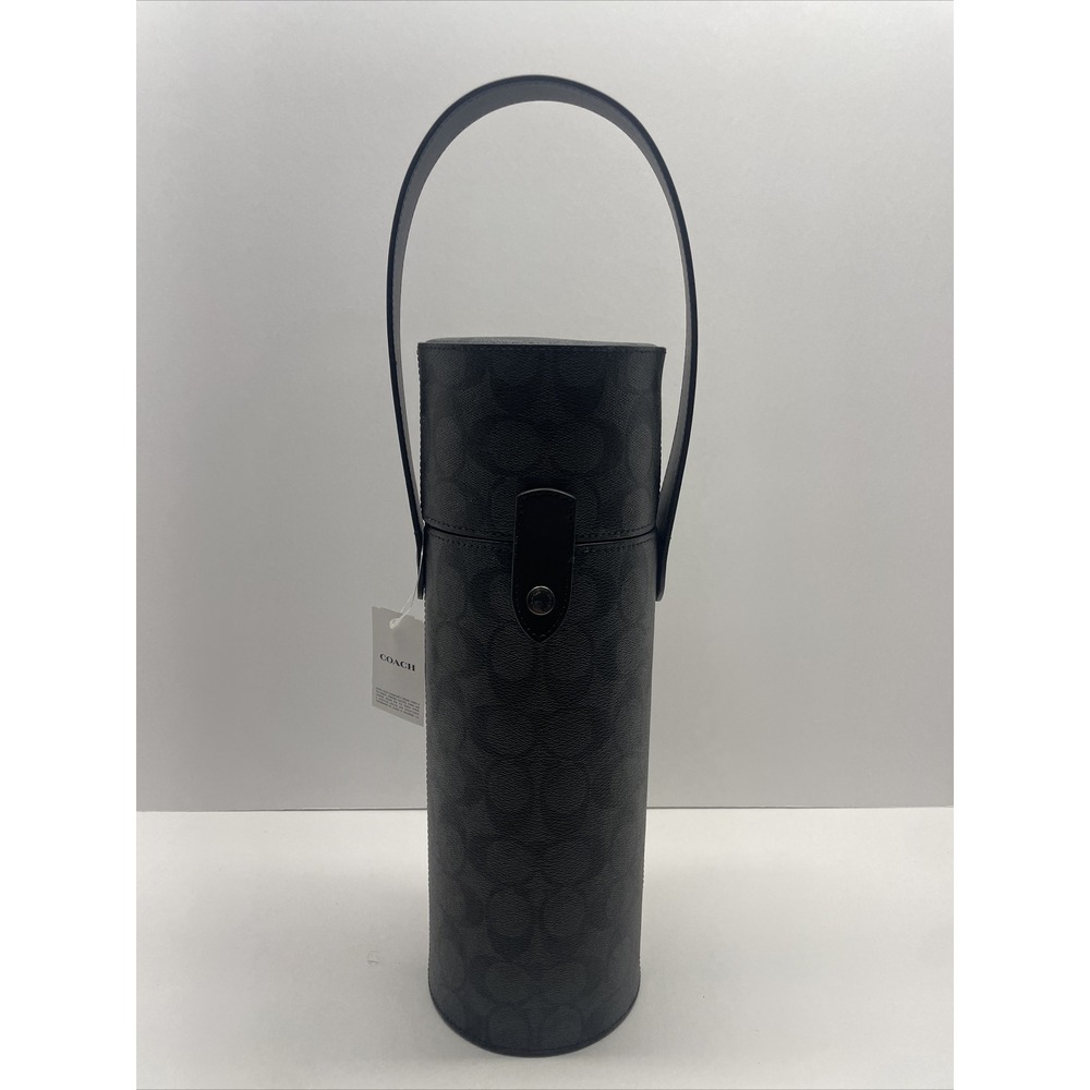 Coach C1504 Black Charcoal Signature C Coated Canvas Wine Bottle Holder/Carrier